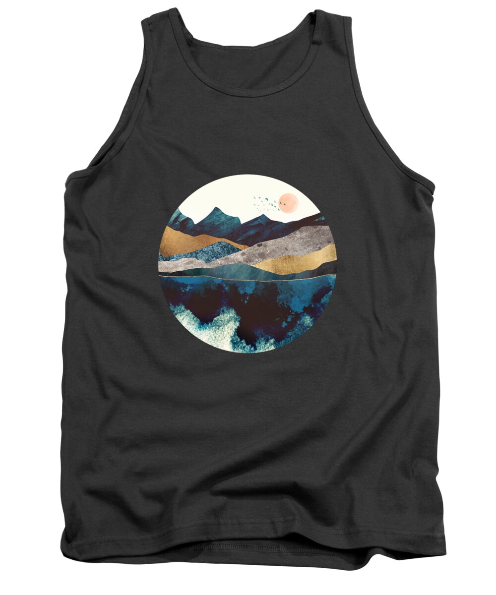 Blue Tank Top featuring the digital art Blue Mountain Reflection by Spacefrog Designs