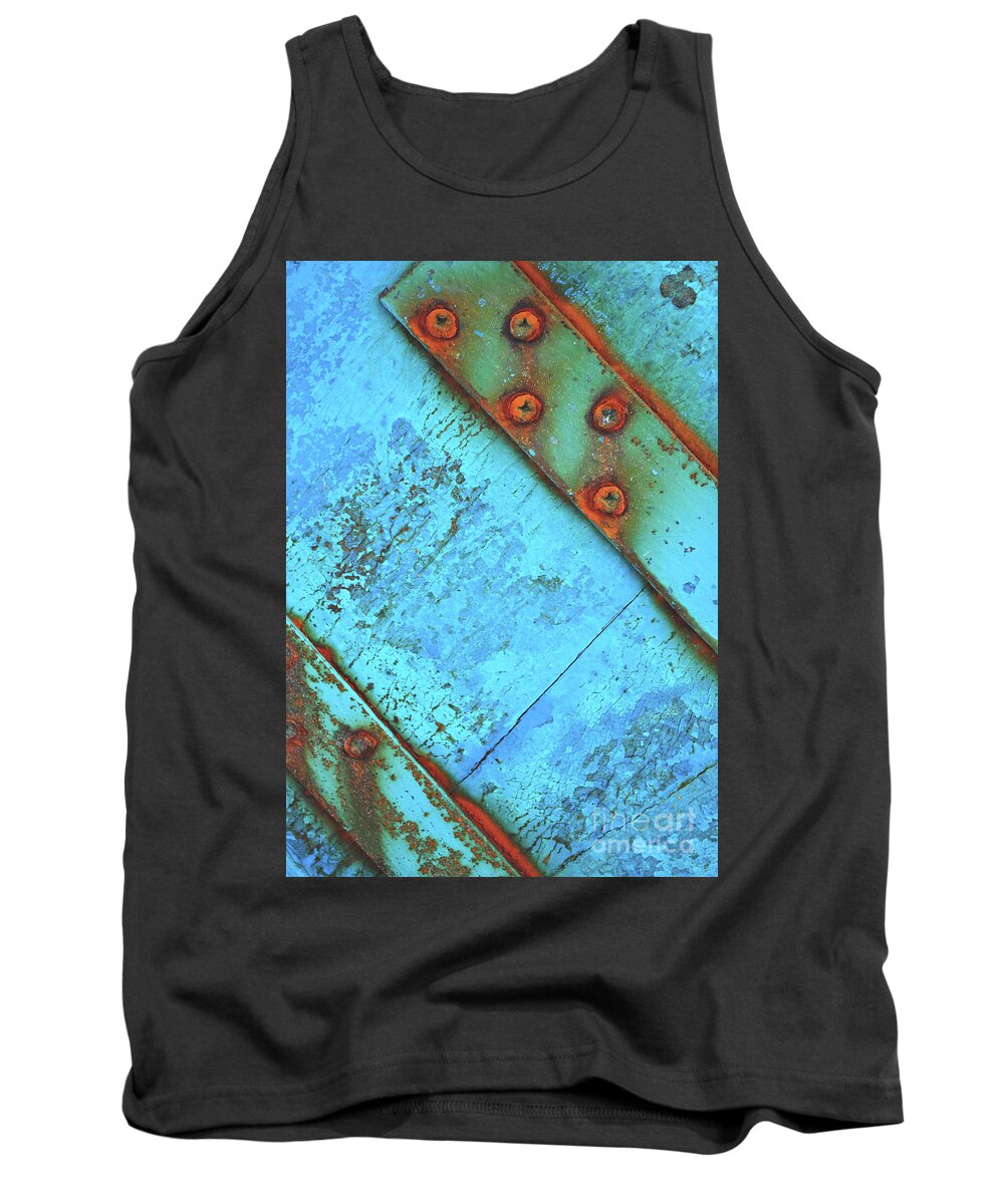 Blue Tank Top featuring the photograph Blue rusty boat detail by Lyn Randle