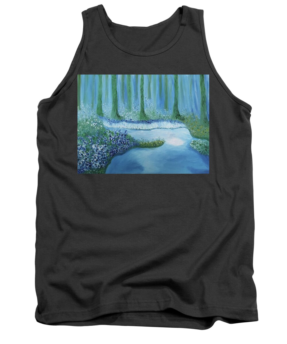Blue Sky Tank Top featuring the painting Blue Water and Blue Roses by Susan Grunin
