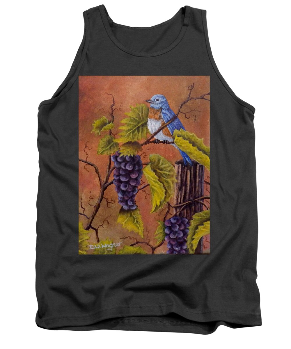 Blue Tank Top featuring the painting Bluey and the Grape vine by Dan Wagner