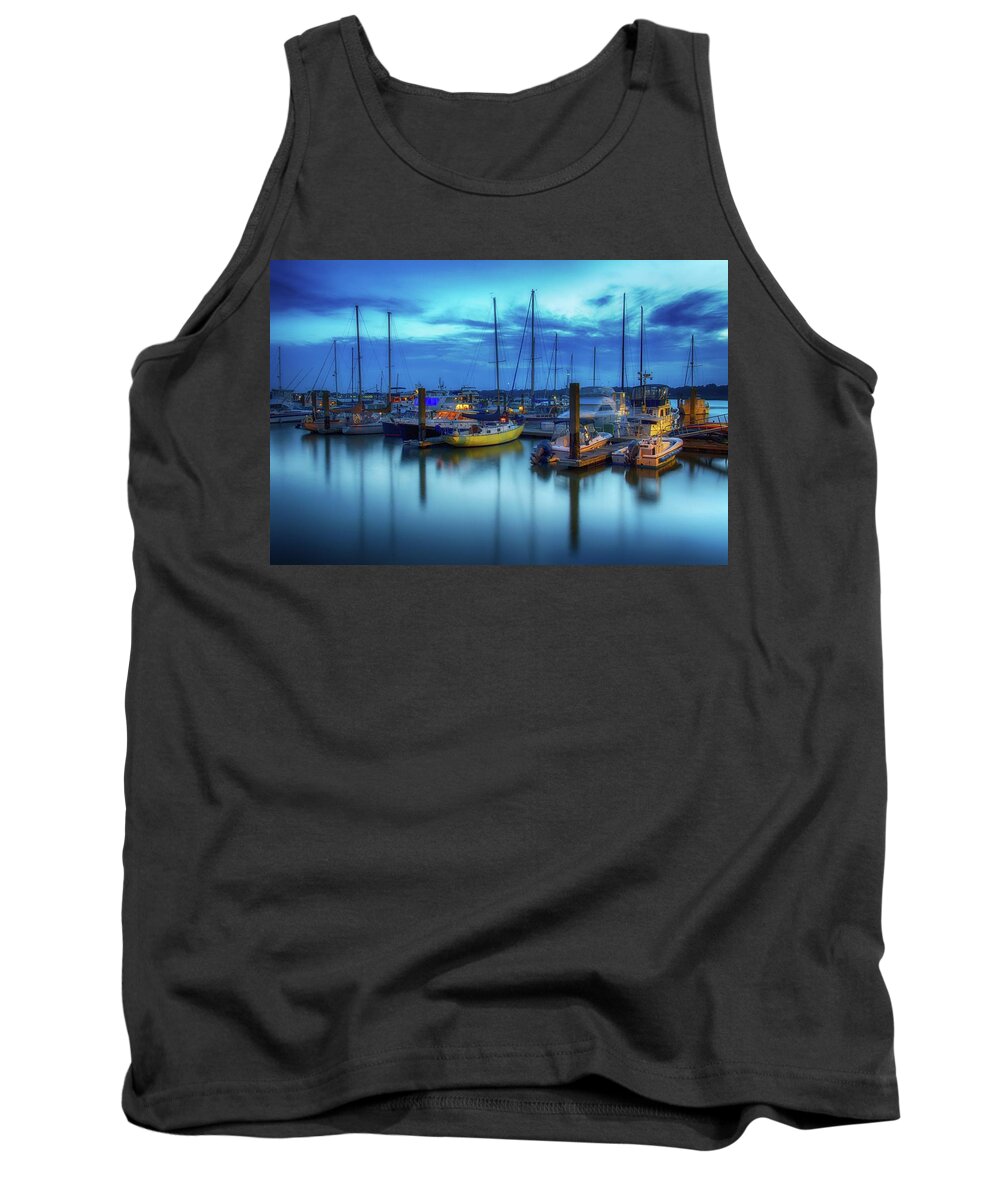 Sunset Tank Top featuring the photograph Boats in the Bay by Kenny Thomas