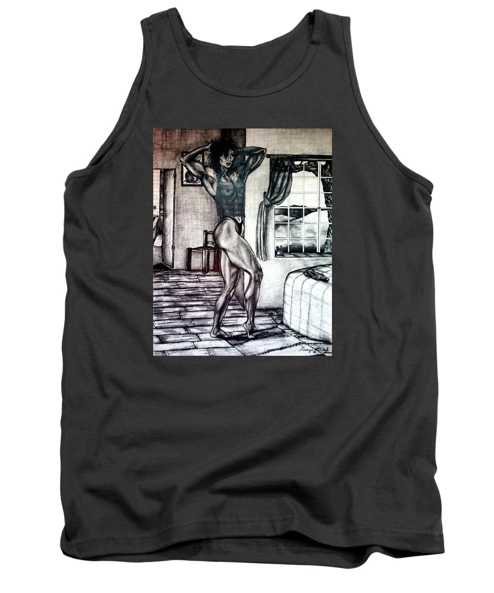 Muscular Tank Top featuring the drawing In Her Room by Georgia Doyle