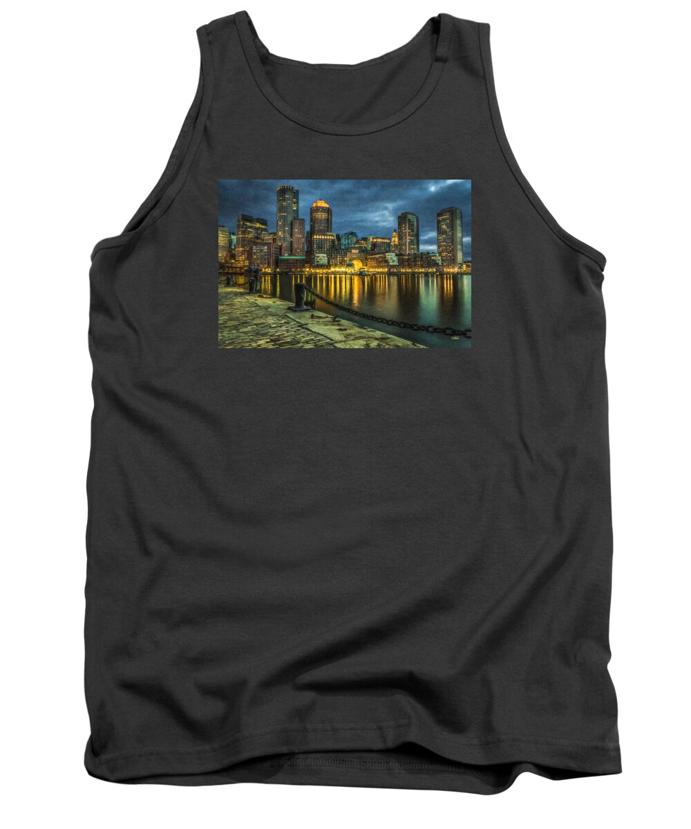 Landscape Tank Top featuring the painting Boston Skyline At Night - CTY828916 by Dean Wittle