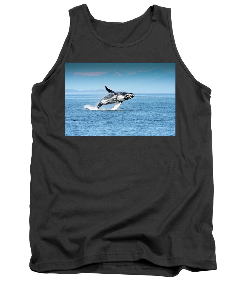 Alaska Tank Top featuring the photograph Breaching humpback whales Happy-4 by Steve Darden