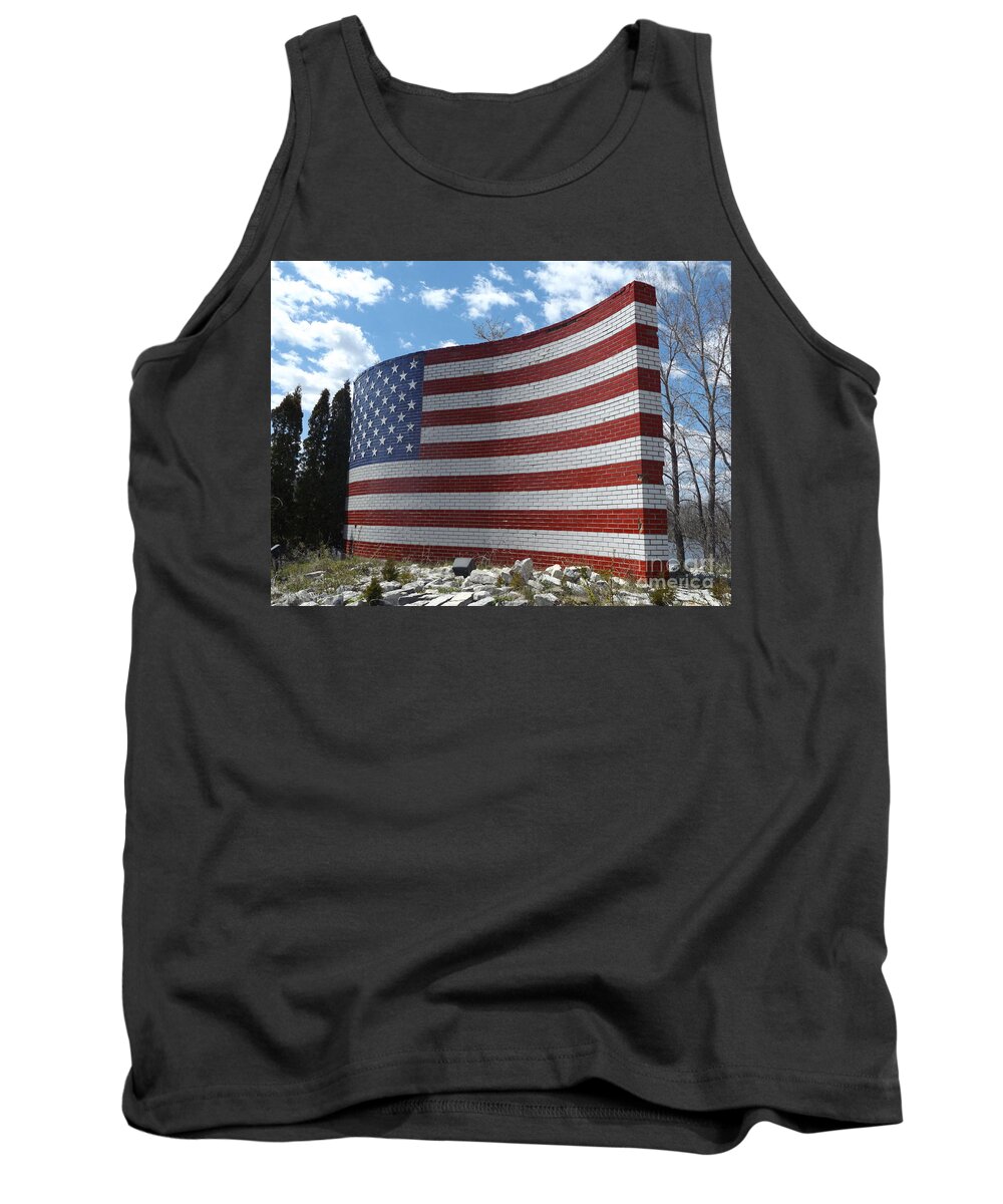 Flag Tank Top featuring the photograph Brick American Flag by Erick Schmidt