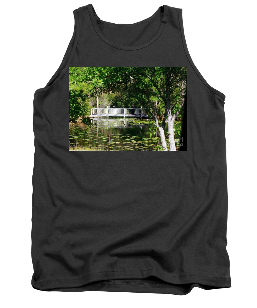 Lillys Tank Top featuring the photograph Bridge on Lilly Pond by Lori Mellen-Pagliaro