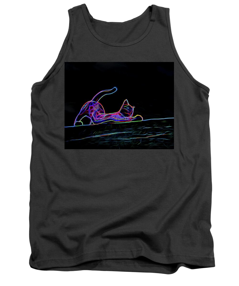 Cat Tank Top featuring the photograph Bright Idea - Neon Kitty Cat by Mitch Spence