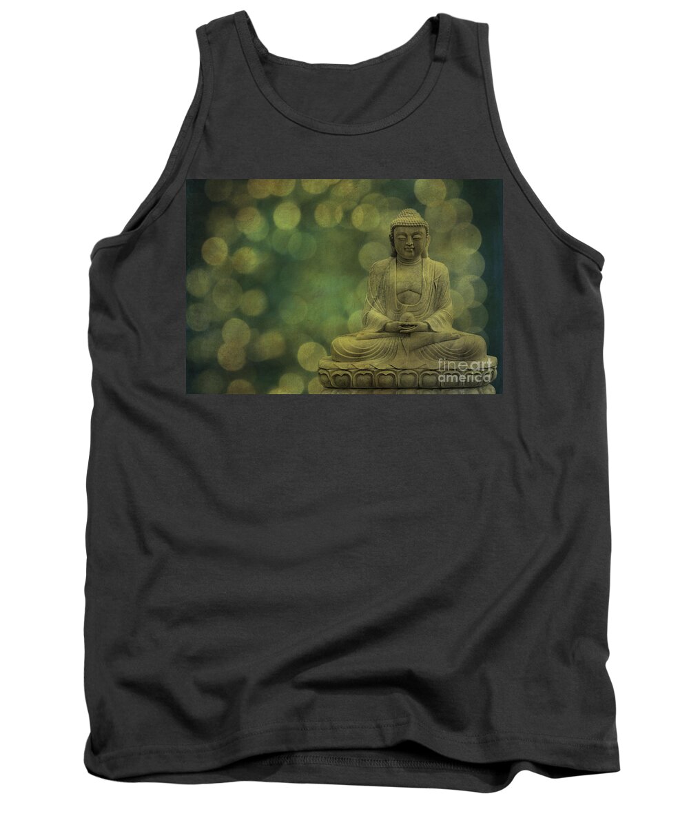 Buddha Tank Top featuring the photograph Buddha Light Gold by Hannes Cmarits