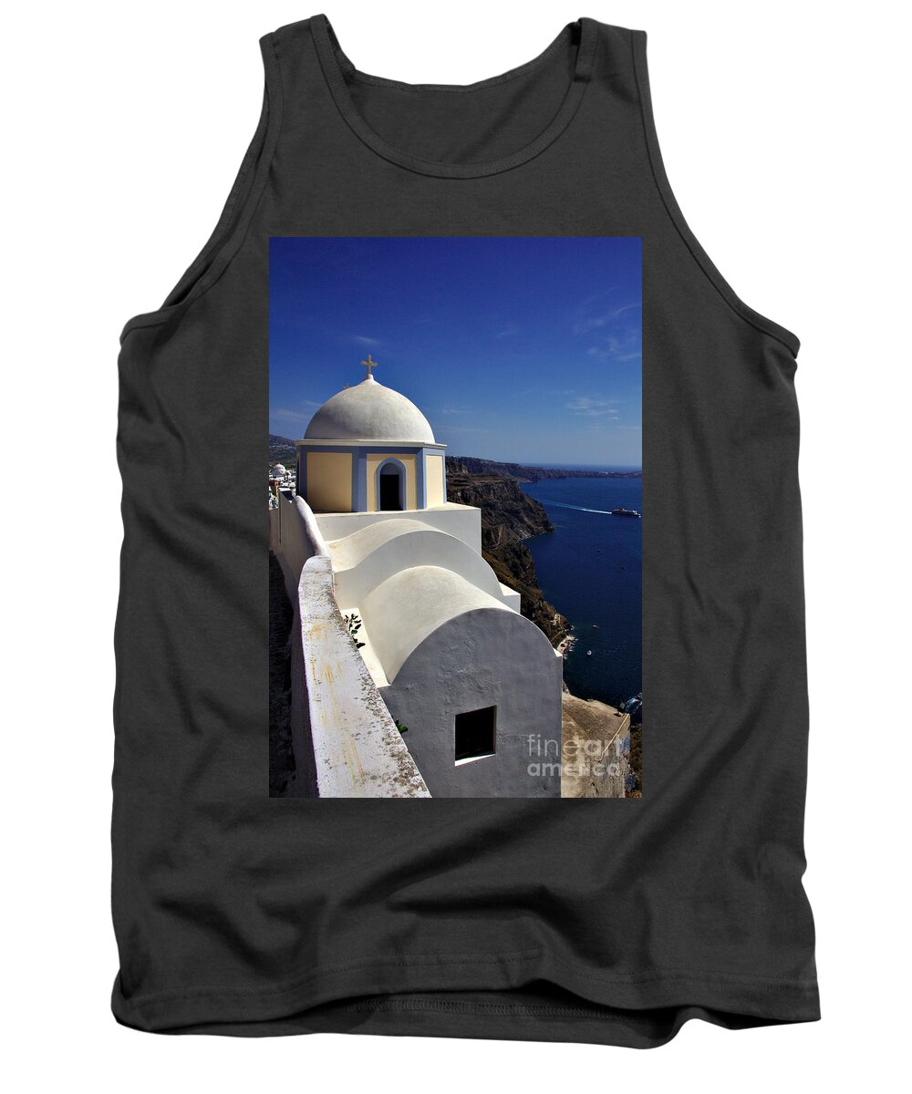 Santorini Tank Top featuring the photograph Building in Fira by Jeremy Hayden