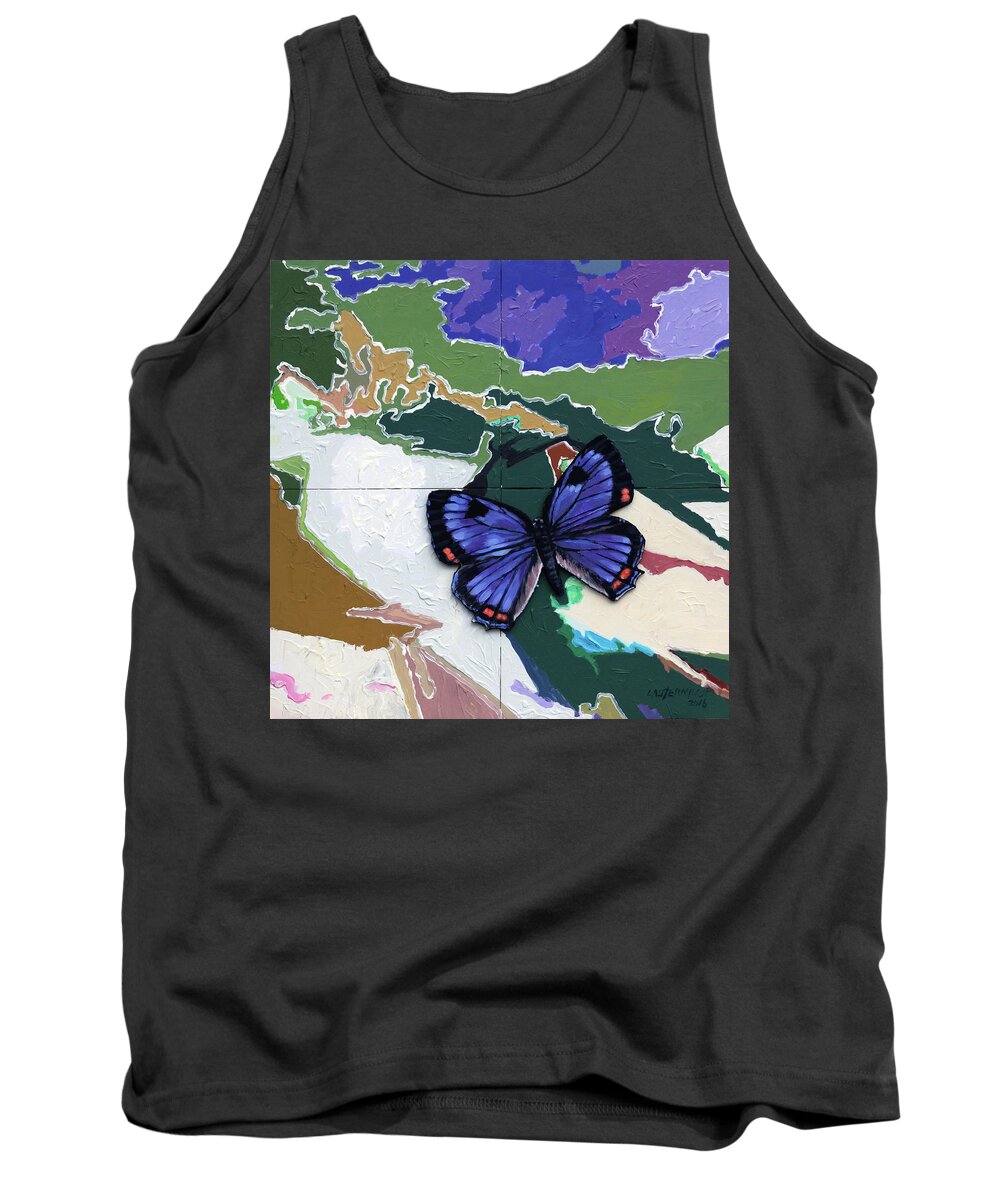 Butterfly Tank Top featuring the painting Butterfly Over Great Lakes by John Lautermilch