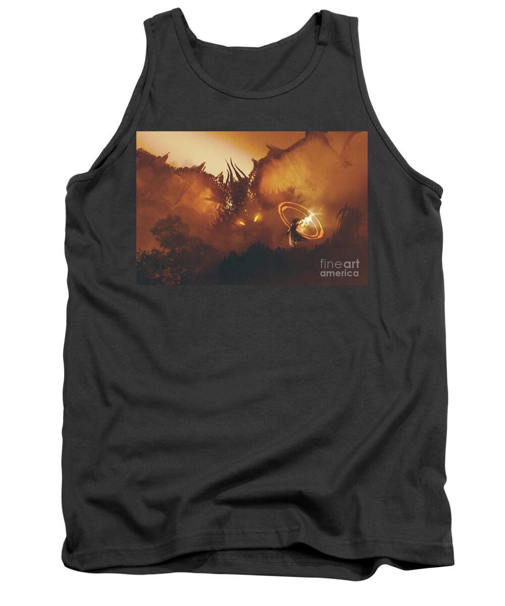 Illustration Tank Top featuring the painting Calling Of The Dragon by Tithi Luadthong