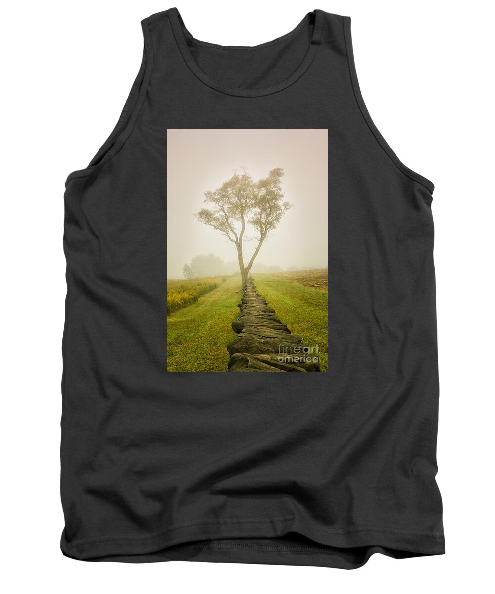Fog Tank Top featuring the photograph Calming Morning in the Foggy Meadow Rural Landscape Photograph by PIPA Fine Art - Simply Solid