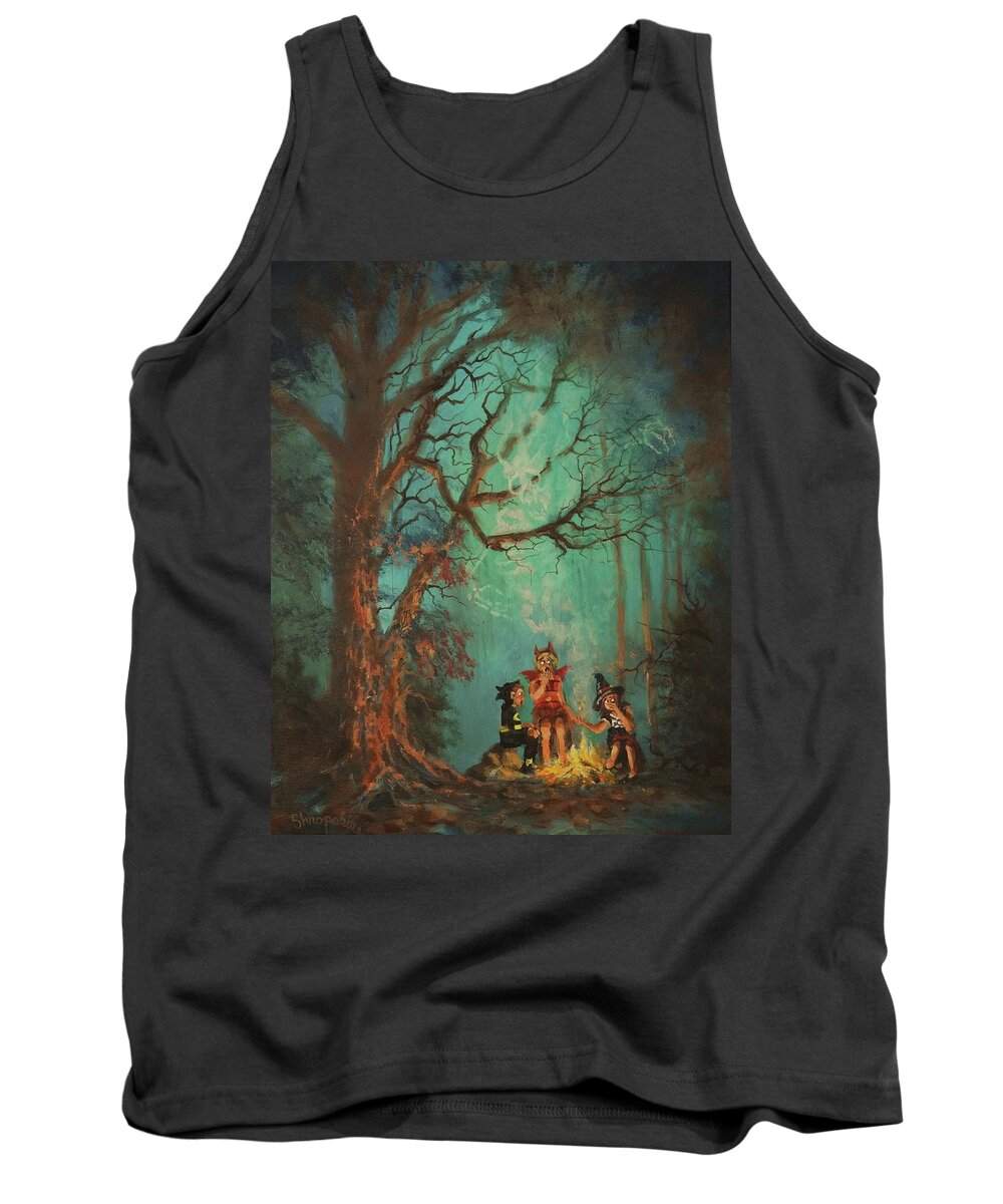 Halloween Tank Top featuring the painting Campfire Ghost by Tom Shropshire