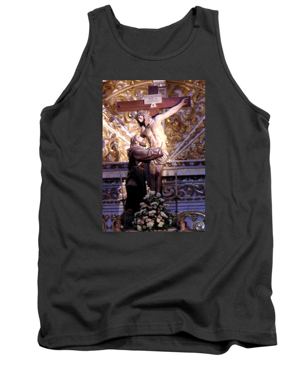 Religious Jesus Staue Bahia Brazil Tank Top featuring the photograph Can I get down now by Matt Mather