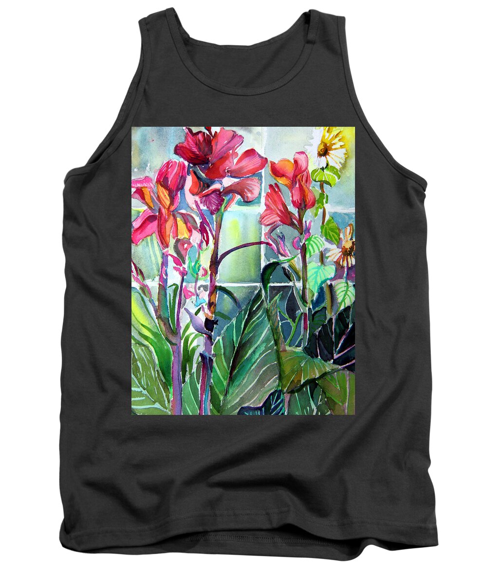 Lilies Tank Top featuring the painting Cana Lily and Daisy by Mindy Newman