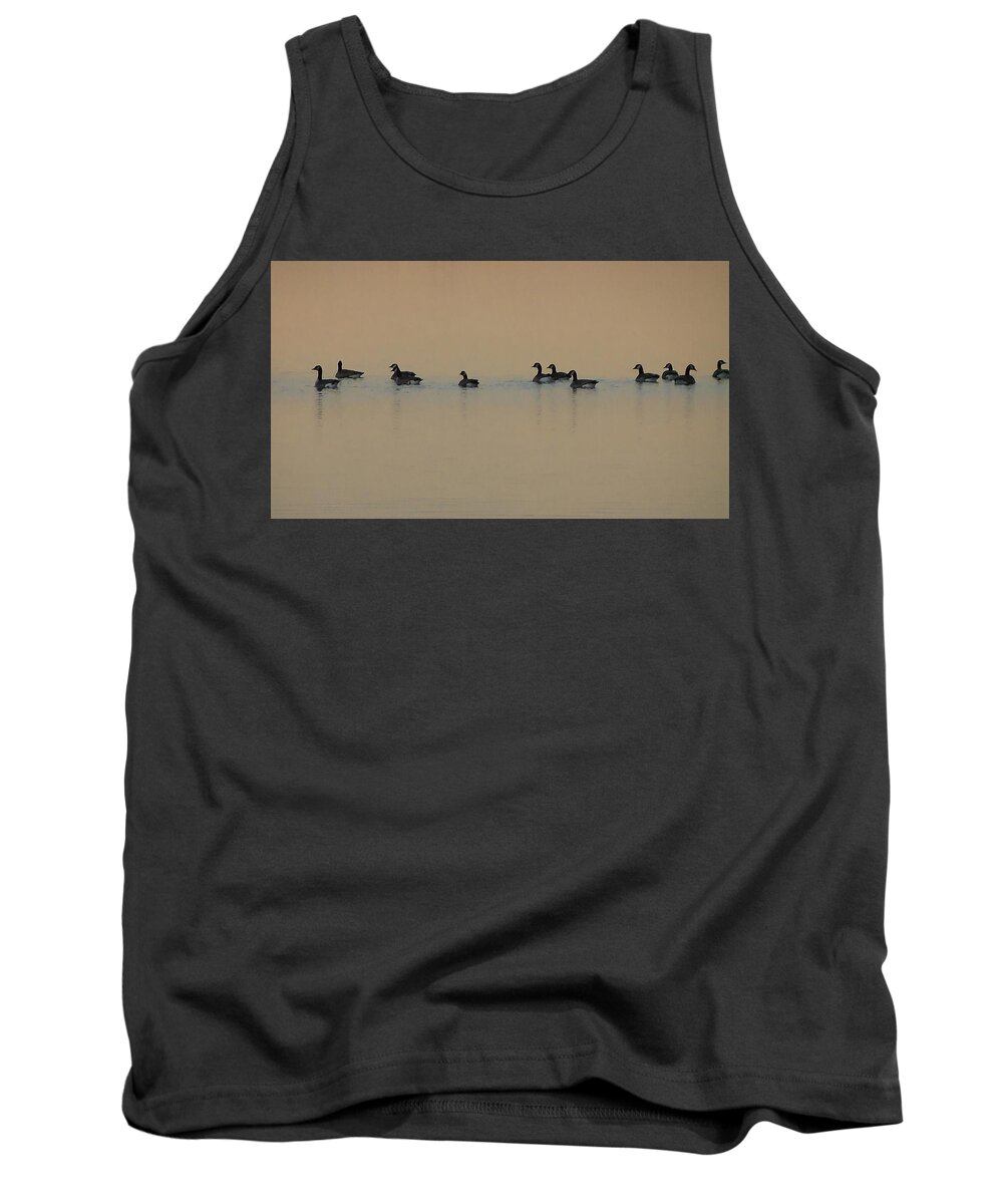 Canadian Geese Tank Top featuring the photograph Canadian Geese at Sunset by Kathleen Voort
