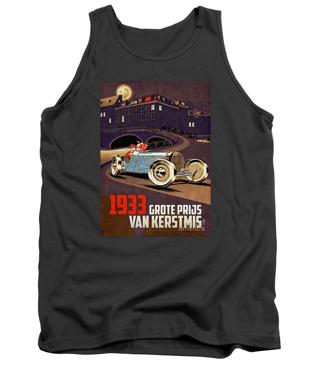 Racing Car Tank Top featuring the painting Car Racing Christmas Poster of the 30s by Ian Gledhill
