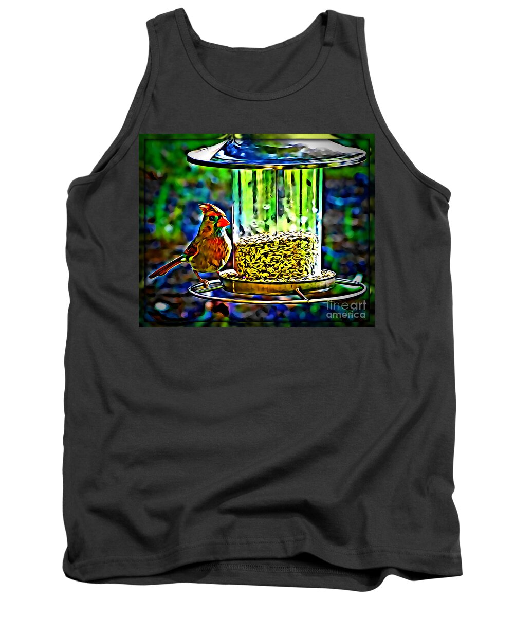 Bird Tank Top featuring the photograph Cardinal At Feeder by Leslie Revels