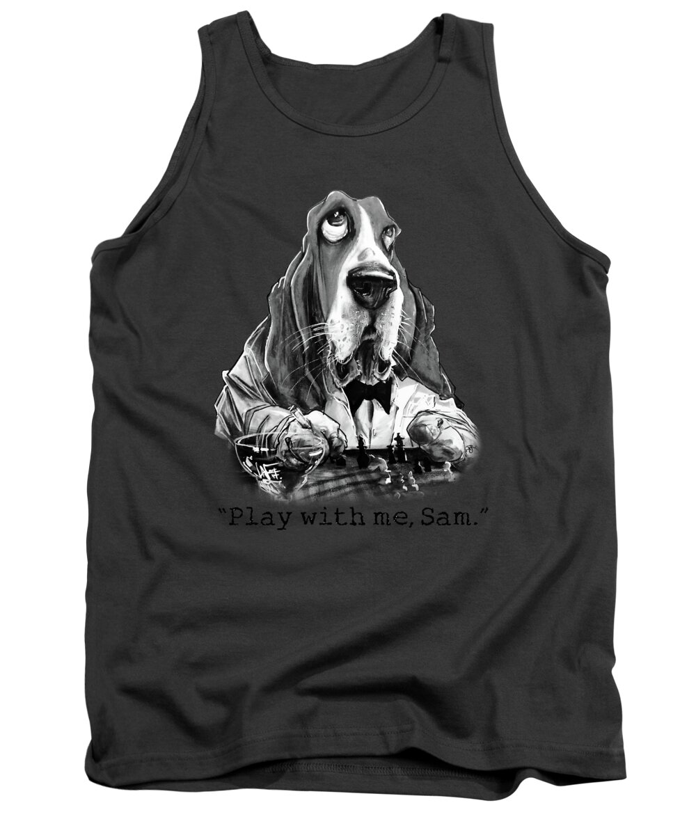 Dog Caricature Tank Top featuring the drawing Casablanca Basset Hound Caricature Art Print by Canine Caricatures By John LaFree