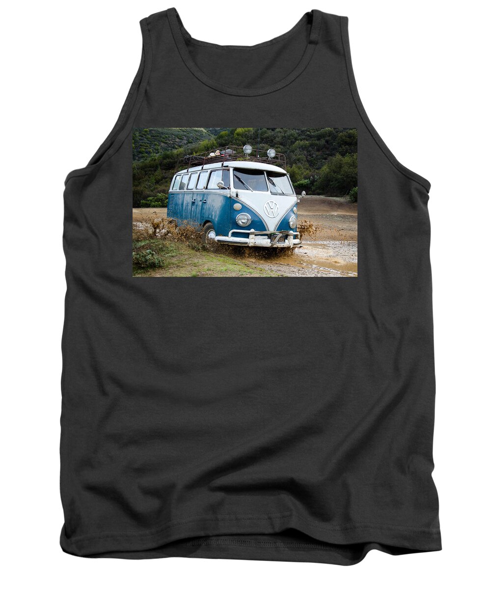 Mount Shasta Tank Top featuring the photograph Casey Jones Splashes Through The Mud by Richard Kimbrough