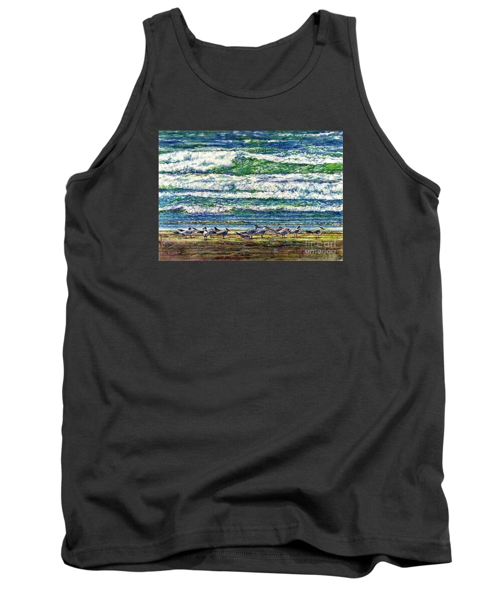 Coastal Birds Tank Top featuring the painting Caspian Terns by the Ocean by Cynthia Pride