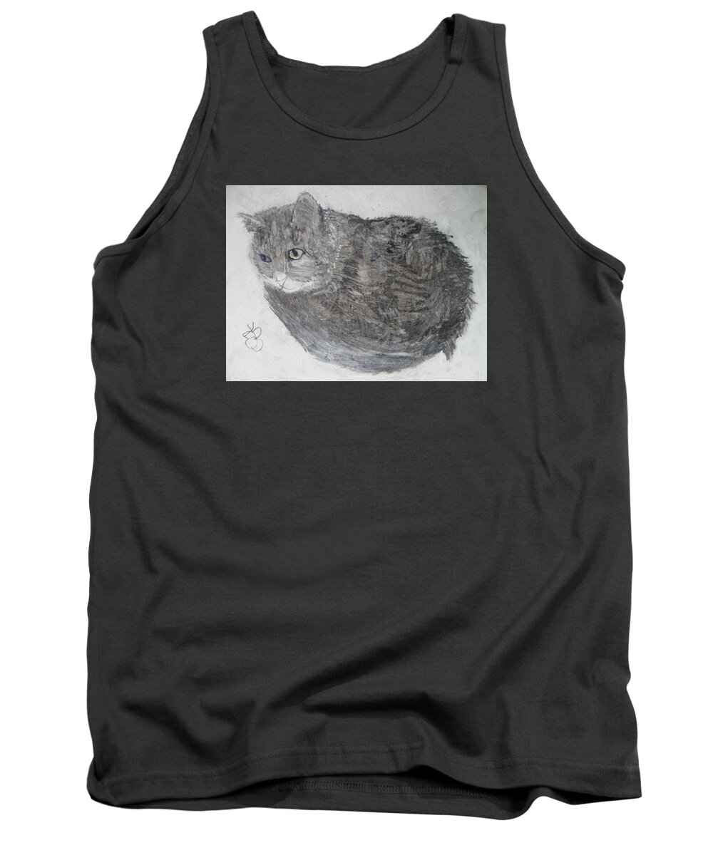 Cat Tank Top featuring the mixed media Cat named Shrimp by AJ Brown