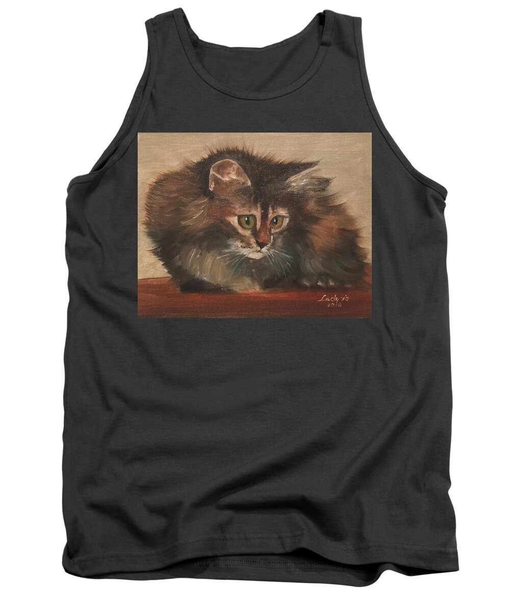Art Tank Top featuring the painting CAT by Ryszard Ludynia