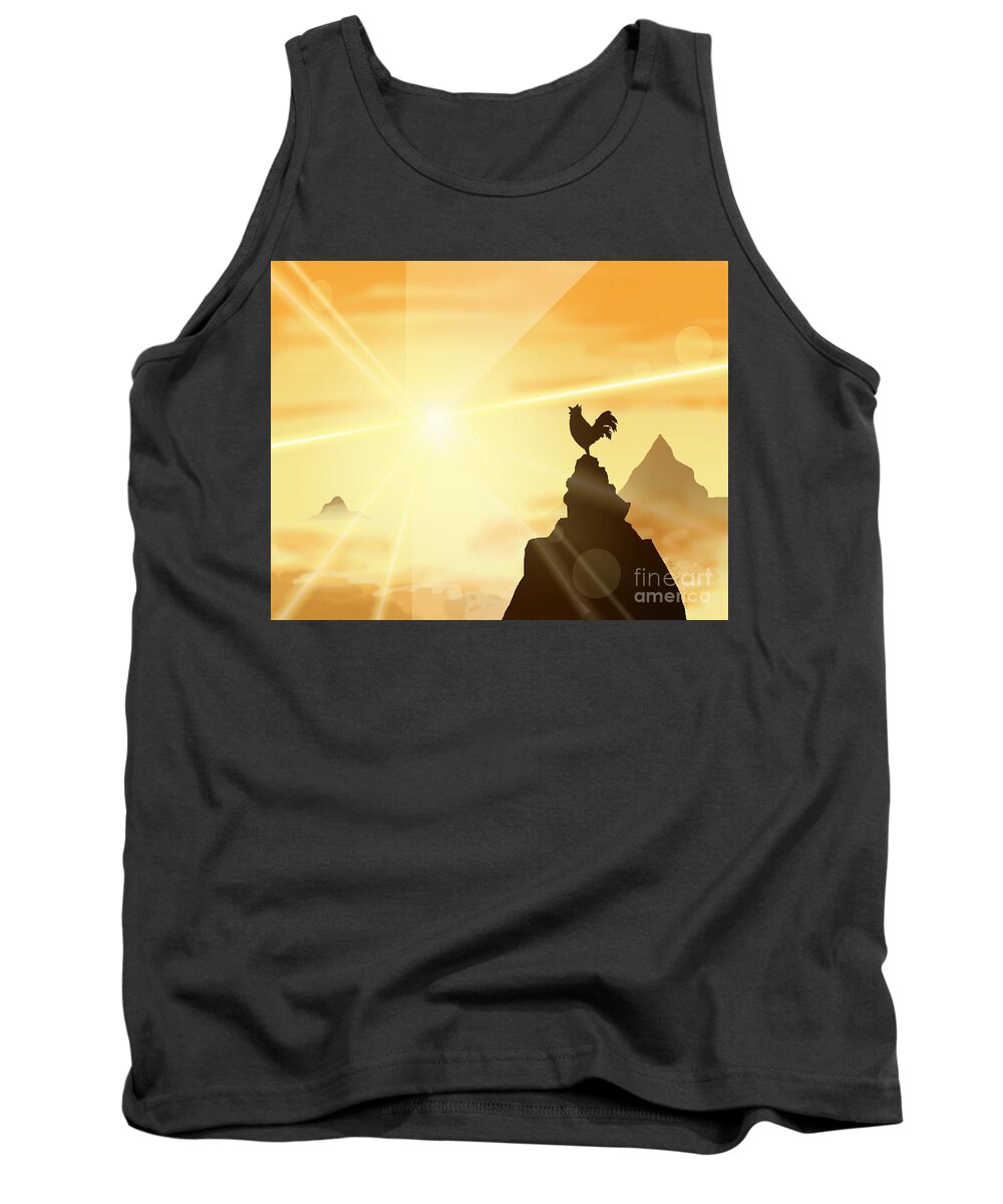 Rooster Tank Top featuring the digital art Challenge the Sun by Alice Chen