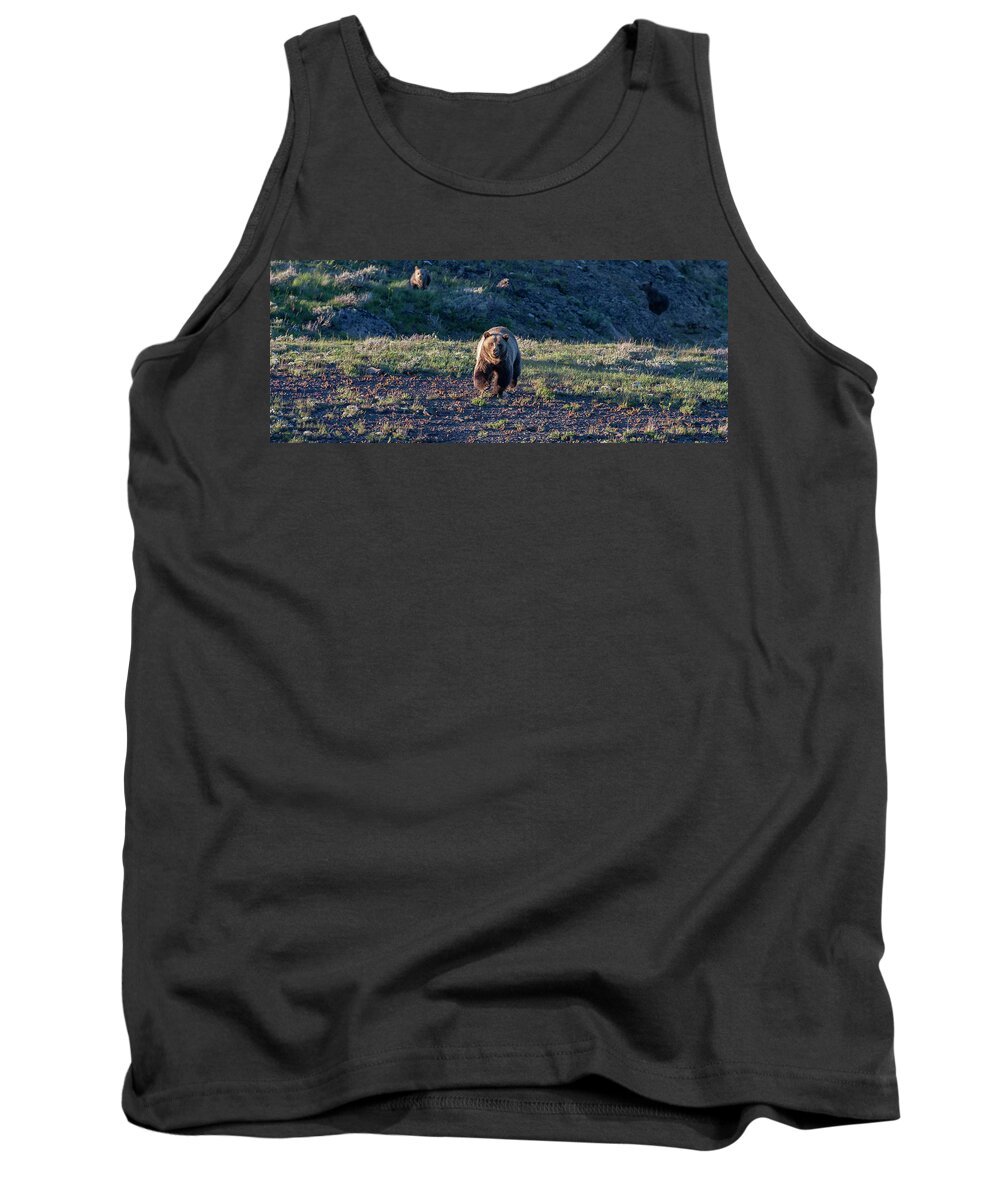 Grizzly Bear Tank Top featuring the photograph Charging Grizzly by Mark Miller