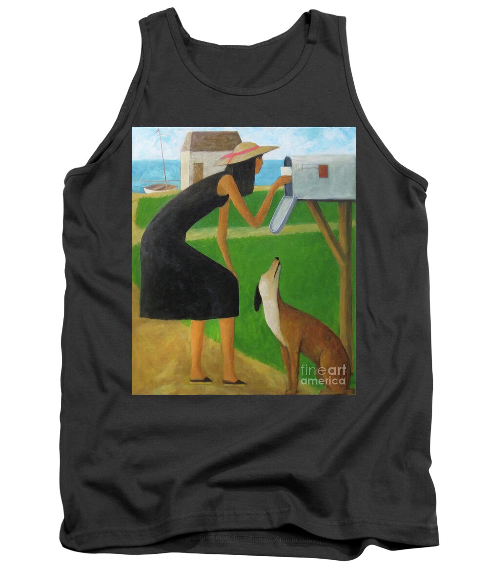 Mailbox. Beach. Dog Tank Top featuring the painting Checking The Box by Glenn Quist