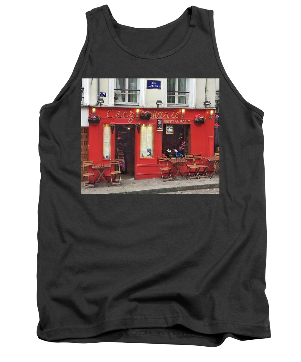 Frank Dimarco Tank Top featuring the photograph Chez Marie Restaurant, Montmartre, Paris by Frank DiMarco
