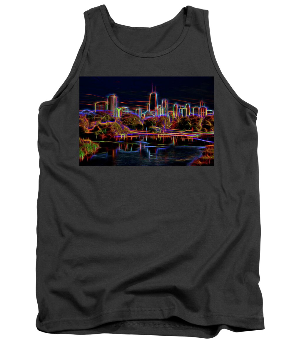 Chicago Tank Top featuring the photograph Chicago Skyline in Neon by Lev Kaytsner
