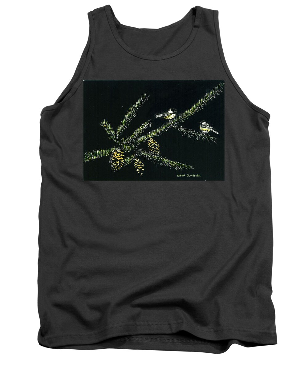 Chickadees Tank Top featuring the painting Chickadees by Robert Goudreau