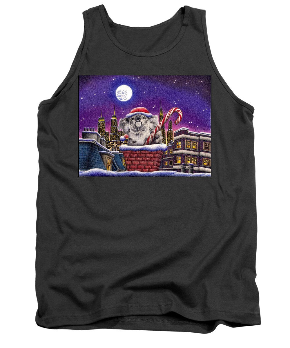 Koala Tank Top featuring the drawing Christmas Koala in Chimney by Casey 'Remrov' Vormer