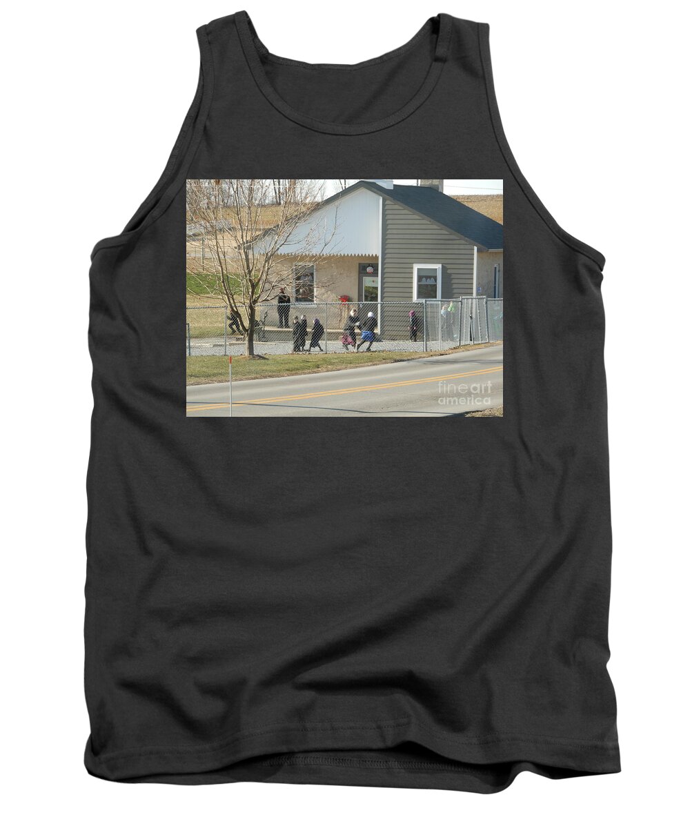 Amish Tank Top featuring the photograph Christmastime at the Schoolhouse by Christine Clark