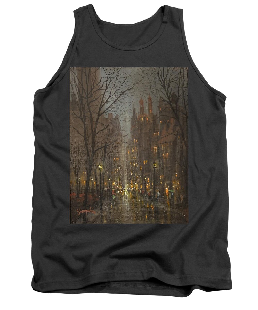 City Rain Tank Top featuring the painting City Park by Tom Shropshire