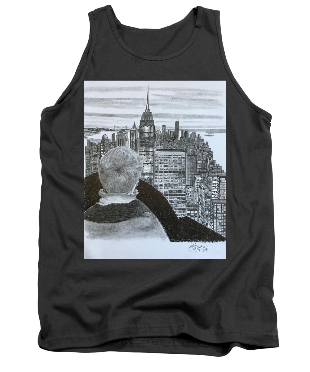 New York Tank Top featuring the drawing City View by Tony Clark