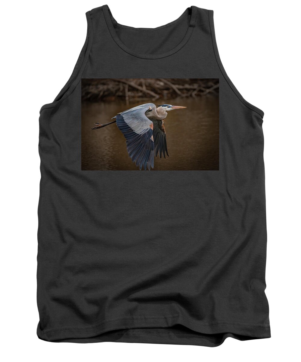 Great Blue Heron Tank Top featuring the photograph Close Flight by Ray Congrove