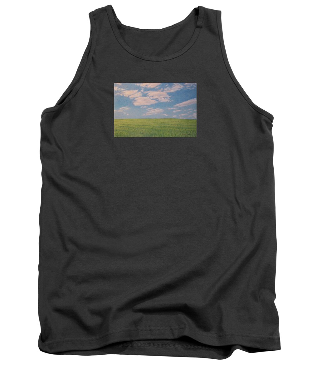 North Dakota Tank Top featuring the drawing Clouds over Green Field by Cris Fulton