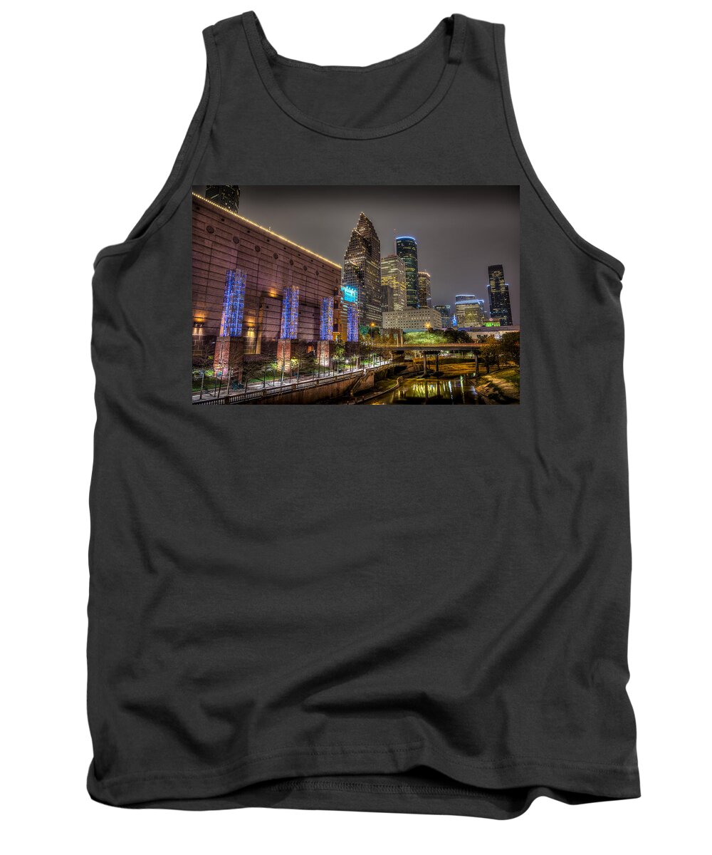 Wells Fargo Plaza Tank Top featuring the photograph Cloudy Night in Houston by David Morefield