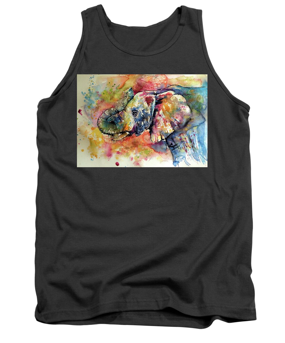 Elephant Tank Top featuring the painting Colorful elephant II by Kovacs Anna Brigitta