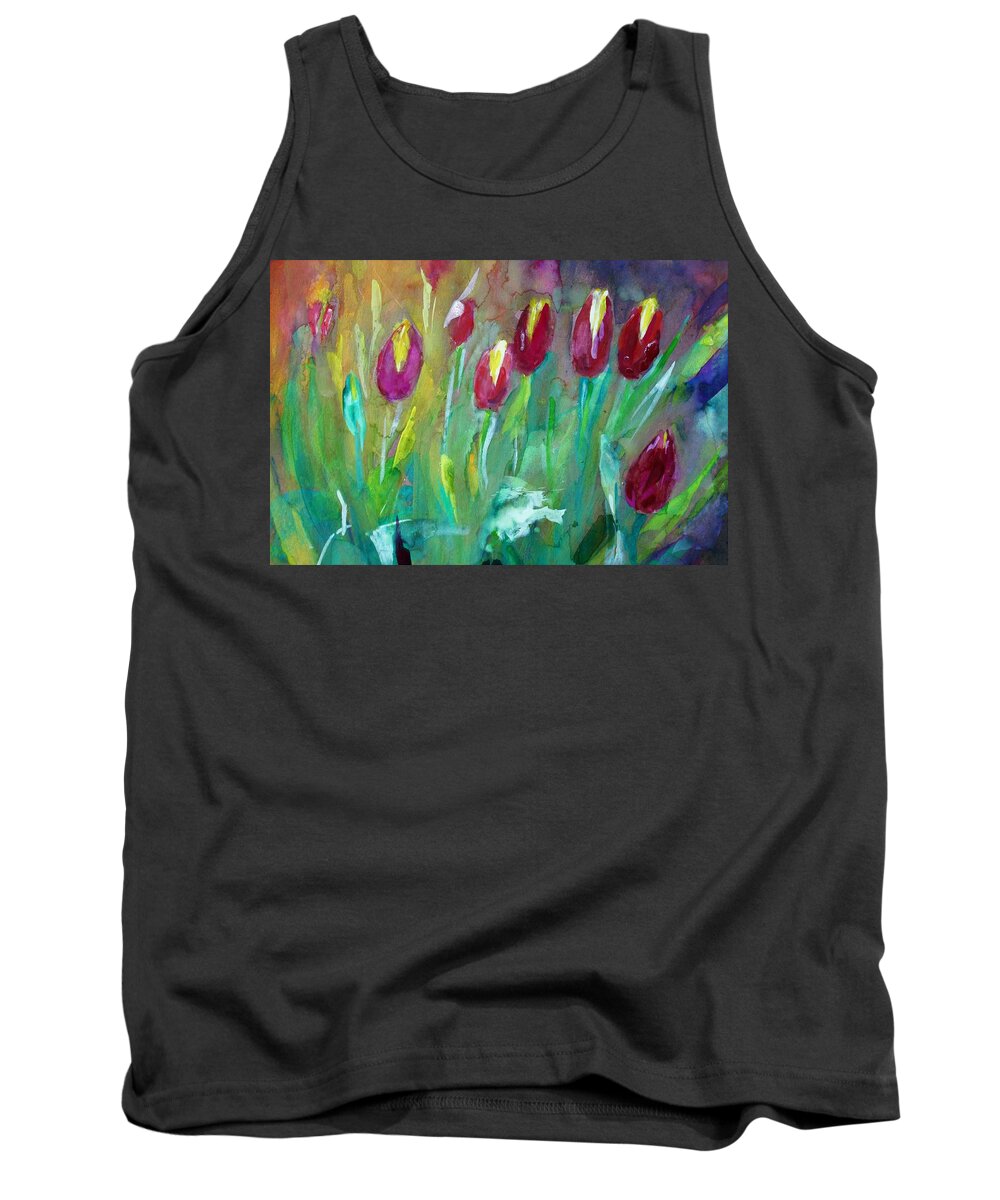 Tulip Tank Top featuring the painting Colors of tulips by Khalid Saeed