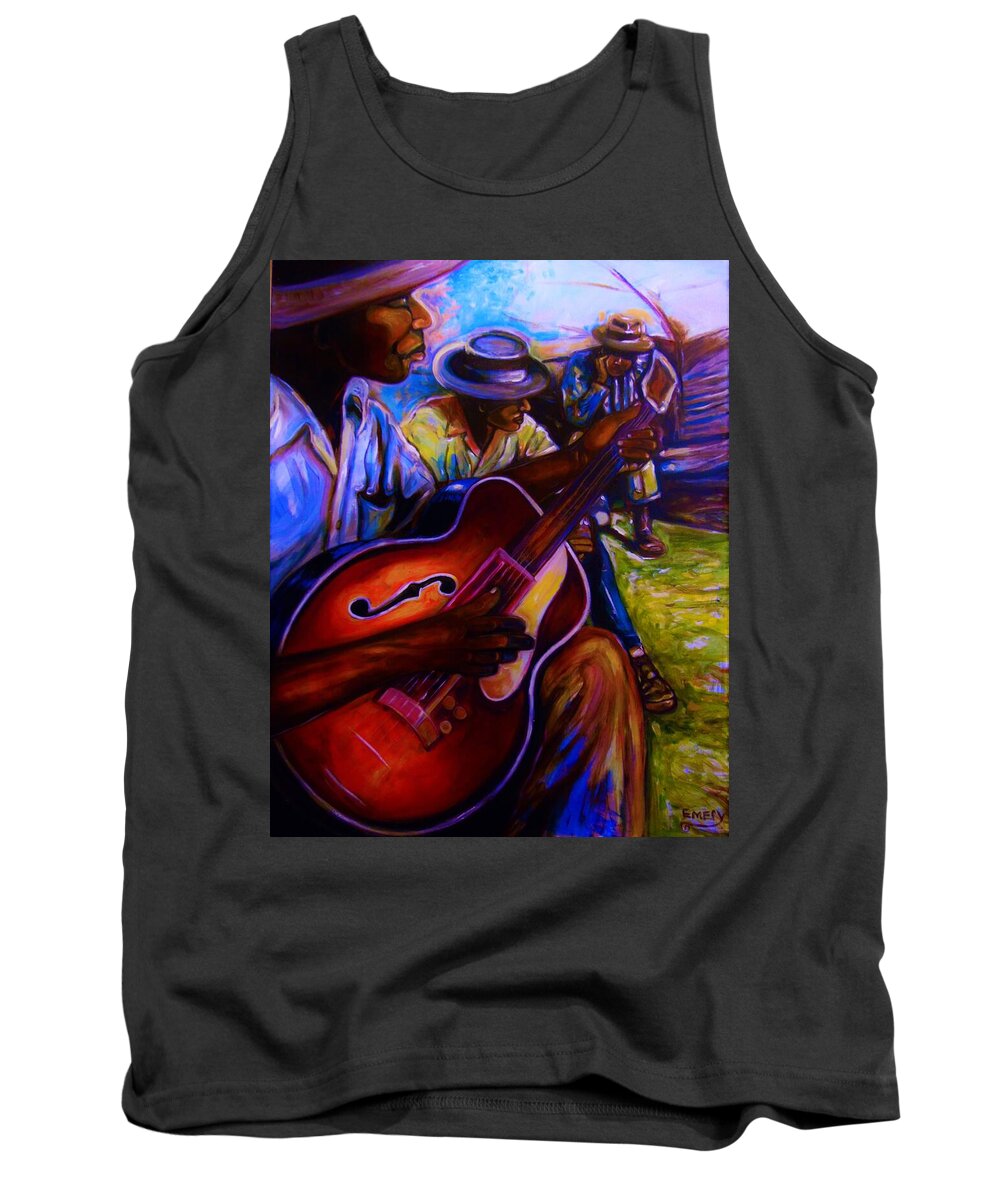 African American Art Of Man Plan Music. Tank Top featuring the painting Cooling out by Emery Franklin