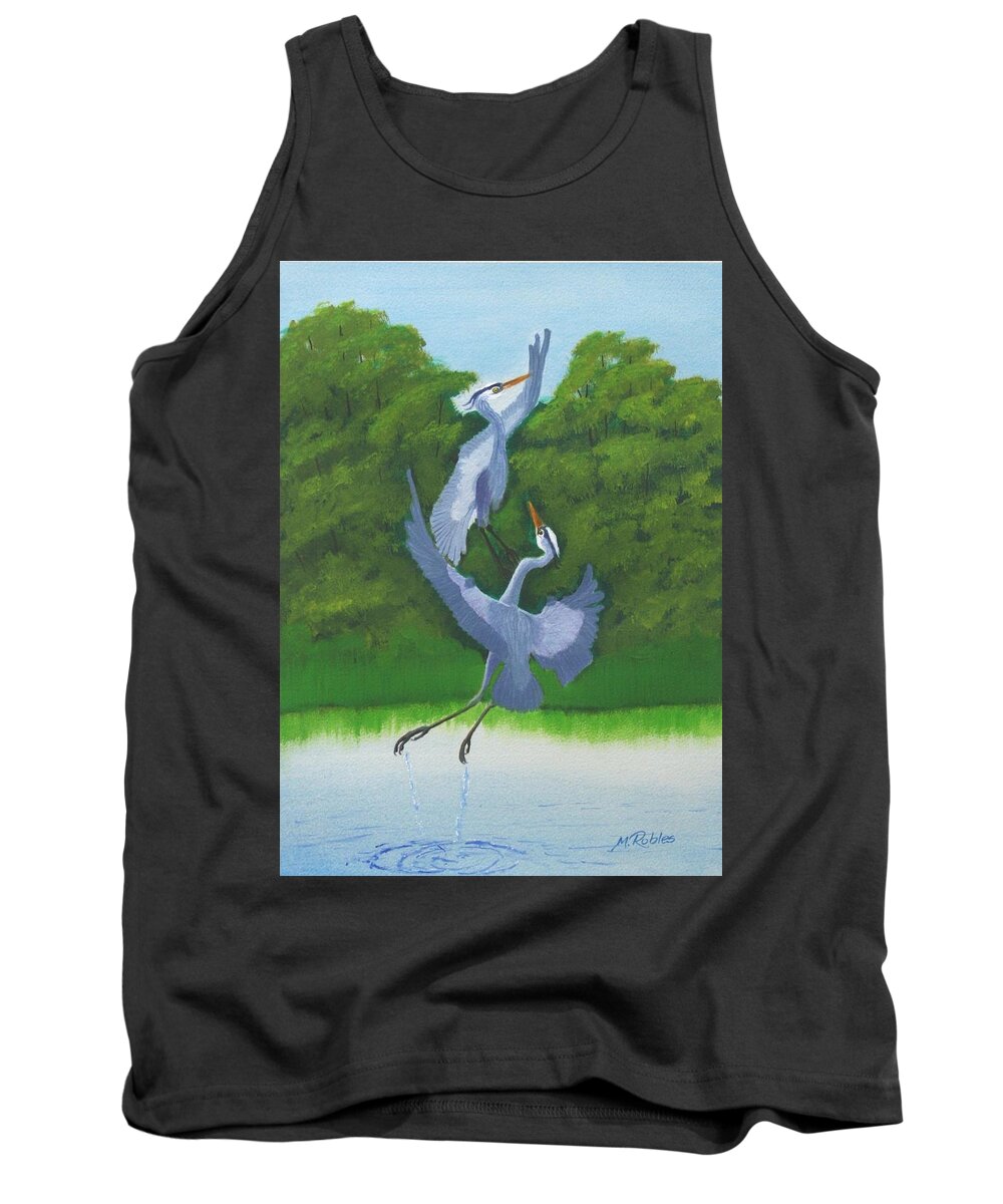 Great Blue Herons Tank Top featuring the painting Courtship Dance by Mike Robles