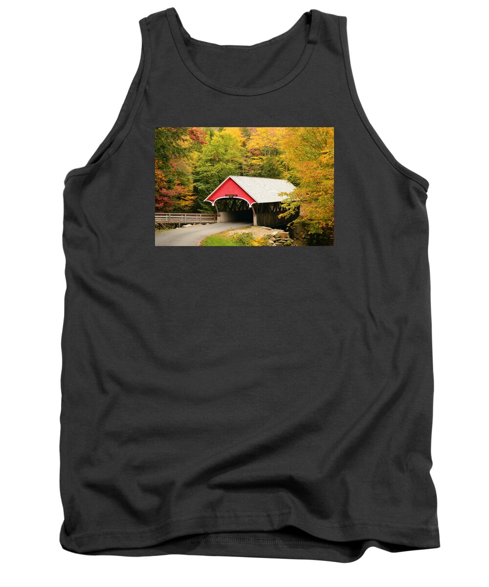 Flume Tank Top featuring the photograph Covered Bridge in Autumn by James Kirkikis