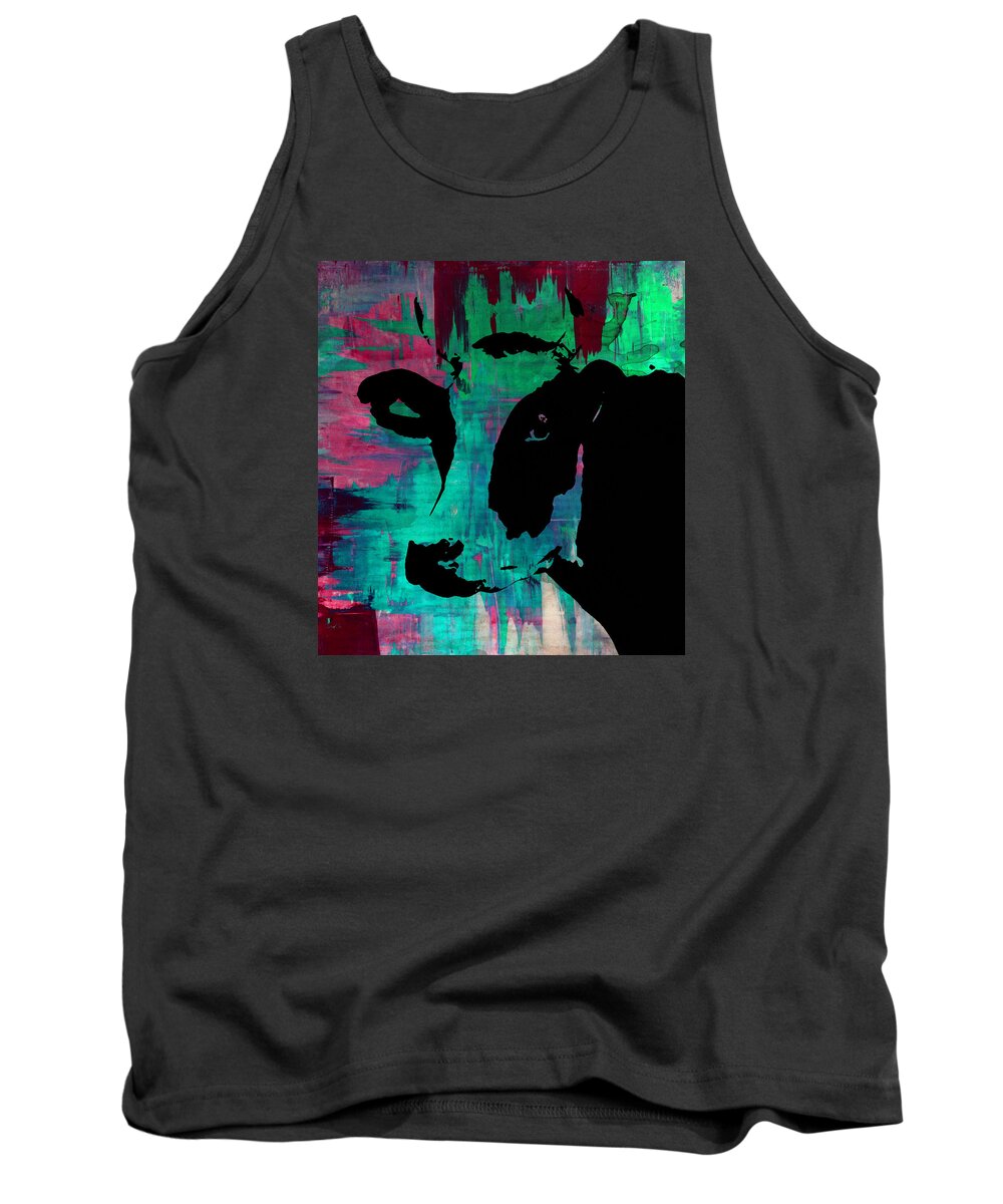 Cow Tank Top featuring the painting Cow Sunset Rainbow - Poster Print by Robert R Splashy Art Abstract Paintings