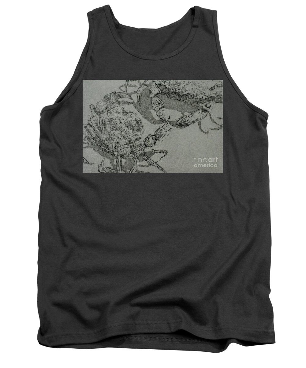 Crab Tank Top featuring the mixed media Crab fight by Jackie MacNair