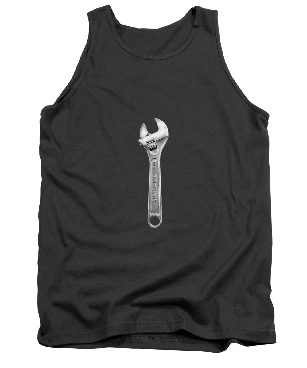Art Tank Top featuring the photograph Craftsman Adjustable Wrench on Plywood 67 in BW by YoPedro