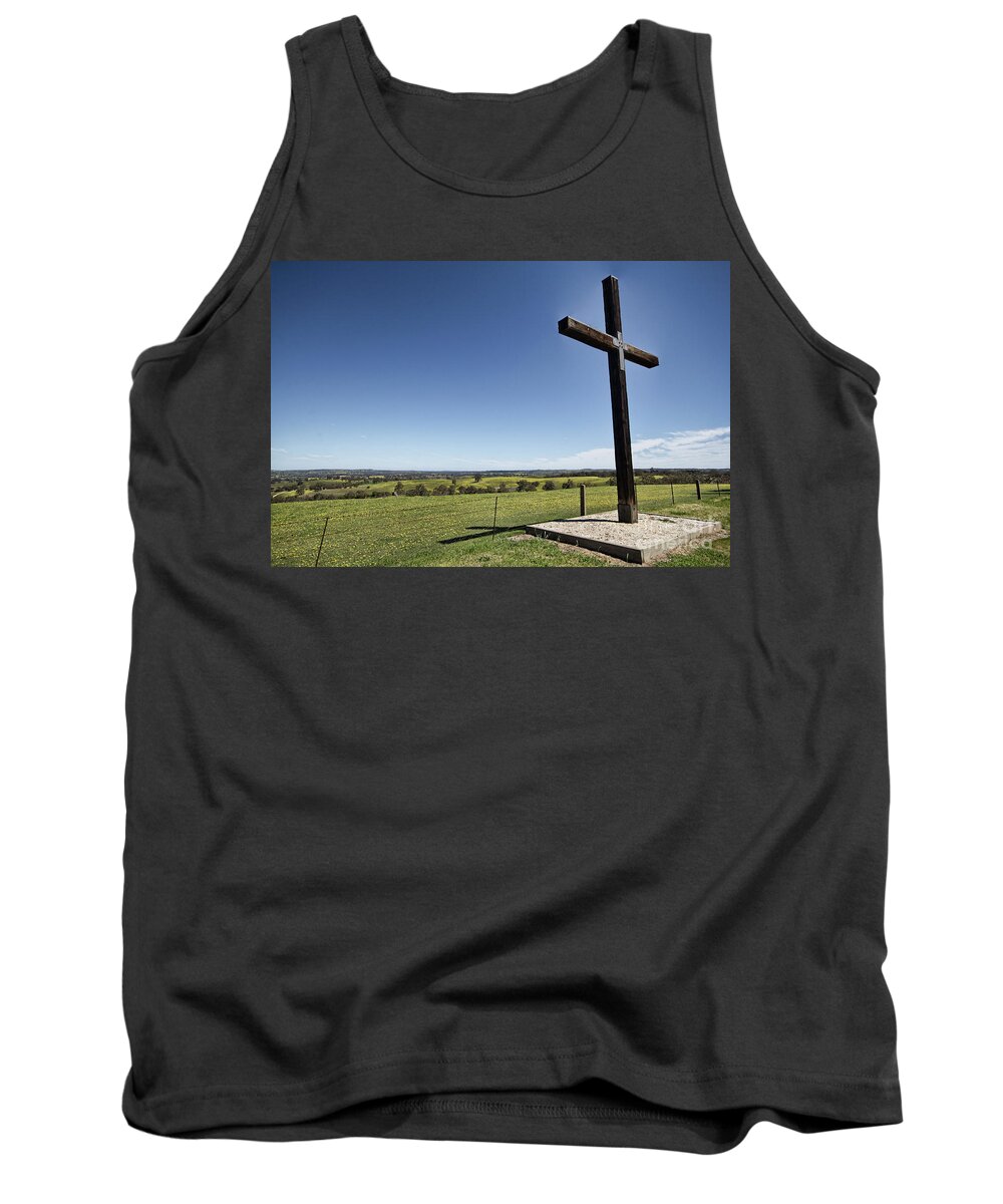 Cross On The Hill Tank Top featuring the photograph Cross On The Hill V3 by Douglas Barnard