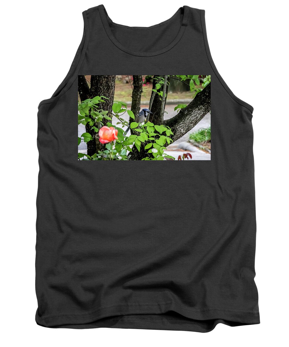Bird Tank Top featuring the digital art Curious Blue Jay by Ed Stines